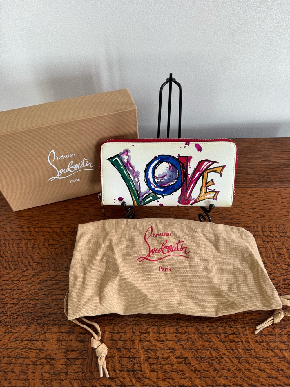 Christian Louboutin Panettone Wallet with Multicolor 'LOVE' Artwork w/COA